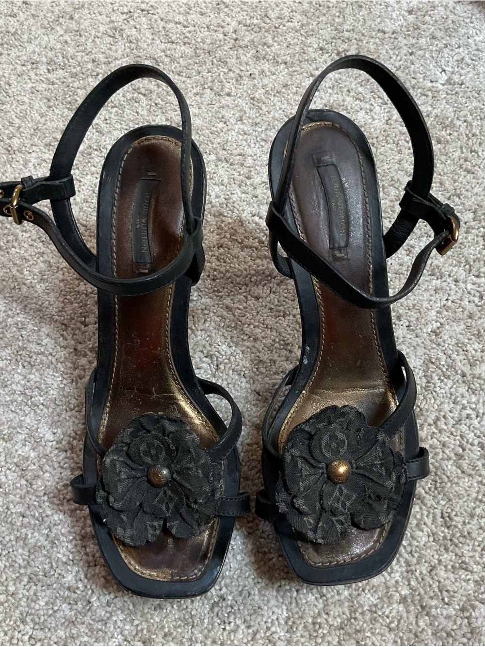 Louis Vuitton Black Denim Murakami Vintage Flower Heels Size 39